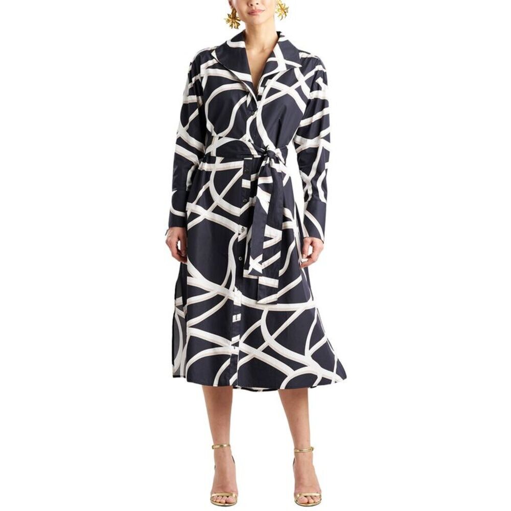 Natori Womens  Spiral Taffeta Oversized Shirtdress, Black